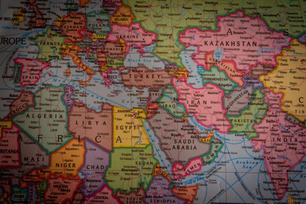 pexels-photo-4611591-4611591 Detailed political map showing Europe and Asia with countries and capitals.